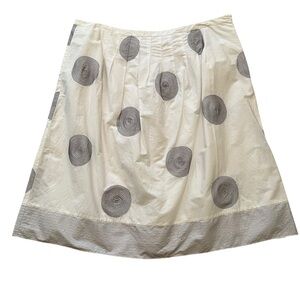 Talbots Vintage White Cotton Aline Skirt All Over Embroidered Black Polka Dots